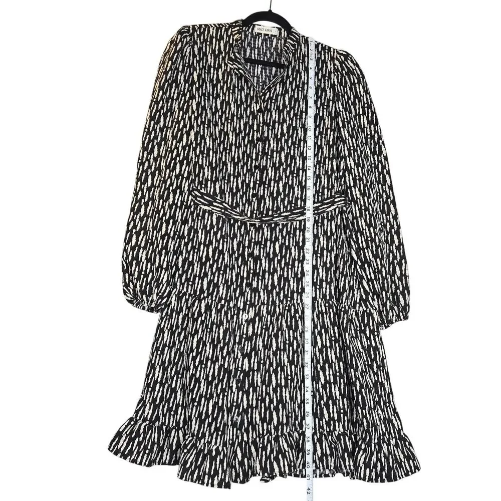 Grace Karin Womens Large Midi Dress Tiered Button Front Abstract Feminine Casual